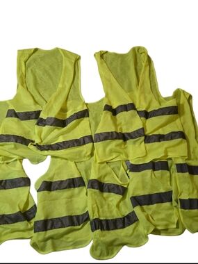 Lot Of 5 Unbranded One Size Hi-Vis Uellow Safety Vests Hook And Loop